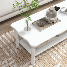 HOMCOM Coffee Table with Storage Shelf, Modern Living Room End Table, 2 Layer Wooden Design, 94L x 44W x 42H cm, White - Aosom UK - thumbnail 9
