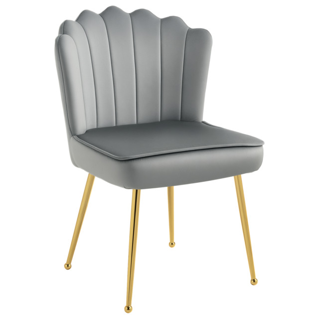 Luxurious Velvet Accent Chair, HOMCOM Glamorous Vanity Seat with Metal Legs & Padding for Bedroom & Lounge, Grey - Aosom UK - image 1