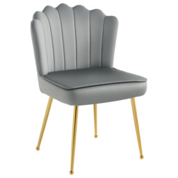 Luxurious Velvet Accent Chair, HOMCOM Glamorous Vanity Seat with Metal Legs & Padding for Bedroom & Lounge, Grey - Aosom UK - thumbnail 1