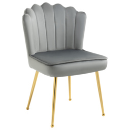 Luxurious Velvet Accent Chair, HOMCOM Glamorous Vanity Seat with Metal Legs & Padding for Bedroom & Lounge, Grey - Aosom UK - thumbnail 1