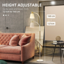 HOMCOM Floor Lamp for Living Room, Spotlight Reading Standing Lamp with Adjustable Height, Rocker on/off Switch, Indoor Task Lighting for Bedroom, Office,  White (Bulb not Included) - thumbnail 5