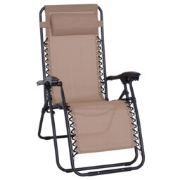 Outsunny Zero Gravity Chair Metal Frame Armchair Outdoor Folding Reclining Sun Lounger w/ Head Pillow for Patio Gardens Camping, Beige - Aosom UK