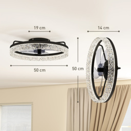 HOMCOM Ceiling Fan with Lights, Dimmable LED Mount Ceiling Fan Light with Remote App Control for Bedroom, Black - thumbnail 3