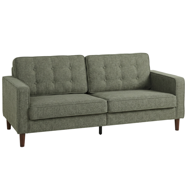 HOMCOM 3 Seater Sofa Button Tufted Upholstered Velvet Couch with Wood Legs for Living Room, Green - image 1