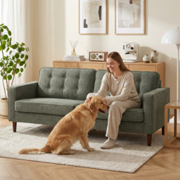 HOMCOM 3 Seater Sofa Button Tufted Upholstered Velvet Couch with Wood Legs for Living Room, Green - thumbnail 7