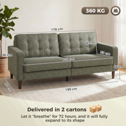 HOMCOM 3 Seater Sofa Button Tufted Upholstered Velvet Couch with Wood Legs for Living Room, Green - thumbnail 3
