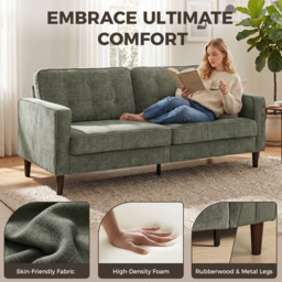 HOMCOM 3 Seater Sofa Button Tufted Upholstered Velvet Couch with Wood Legs for Living Room, Green - thumbnail 4