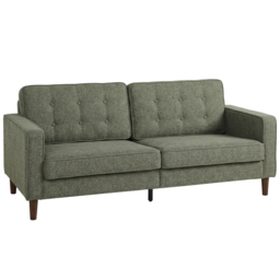 HOMCOM 3 Seater Sofa Button Tufted Upholstered Velvet Couch with Wood Legs for Living Room, Green - thumbnail 1