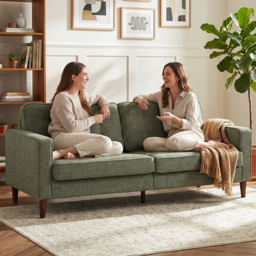 HOMCOM 3 Seater Sofa Button Tufted Upholstered Velvet Couch with Wood Legs for Living Room, Green - thumbnail 8