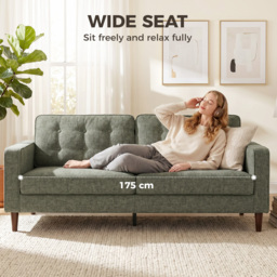 HOMCOM 3 Seater Sofa Button Tufted Upholstered Velvet Couch with Wood Legs for Living Room, Green - thumbnail 5