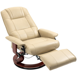 HOMCOM Swivel Recliner, Faux Leather Reclining Chair, Upholstered Armchair with Wooden Base for Living Room, Bedroom, Cream - thumbnail 1