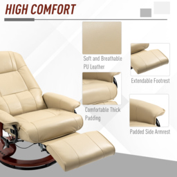 HOMCOM Swivel Recliner, Faux Leather Reclining Chair, Upholstered Armchair with Wooden Base for Living Room, Bedroom, Cream - thumbnail 6