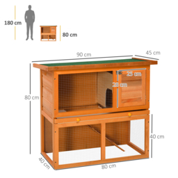 PawHut 2-Tier Rabbit Hutch Wooden Guinea Pig Hutch Double Decker Pet Cage Run with Sliding Tray Opening Top - thumbnail 3