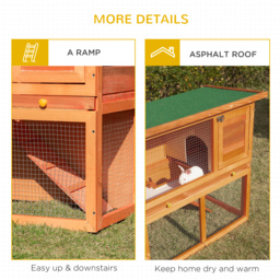 PawHut 2-Tier Rabbit Hutch Wooden Guinea Pig Hutch Double Decker Pet Cage Run with Sliding Tray Opening Top - thumbnail 7