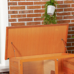 PawHut 2-Tier Rabbit Hutch Wooden Guinea Pig Hutch Double Decker Pet Cage Run with Sliding Tray Opening Top - thumbnail 9
