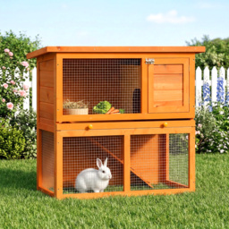 PawHut 2-Tier Rabbit Hutch Wooden Guinea Pig Hutch Double Decker Pet Cage Run with Sliding Tray Opening Top - thumbnail 2
