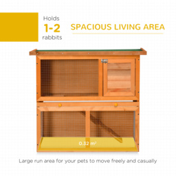PawHut 2-Tier Rabbit Hutch Wooden Guinea Pig Hutch Double Decker Pet Cage Run with Sliding Tray Opening Top - thumbnail 4