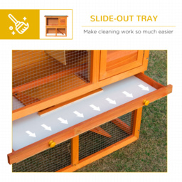 PawHut 2-Tier Rabbit Hutch Wooden Guinea Pig Hutch Double Decker Pet Cage Run with Sliding Tray Opening Top - thumbnail 6