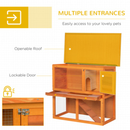 PawHut 2-Tier Rabbit Hutch Wooden Guinea Pig Hutch Double Decker Pet Cage Run with Sliding Tray Opening Top - thumbnail 5