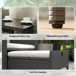 Outsunny Five Piece Rattan Garden Furniture Set with 2-Tier Coffee Table and Ottomans  - Cream White - thumbnail 9