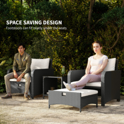 Outsunny Five Piece Rattan Garden Furniture Set with 2-Tier Coffee Table and Ottomans  - Cream White - thumbnail 4