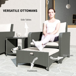 Outsunny Five Piece Rattan Garden Furniture Set with 2-Tier Coffee Table and Ottomans  - Cream White - thumbnail 5