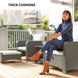 Outsunny Five Piece Rattan Garden Furniture Set with 2-Tier Coffee Table and Ottomans  - Cream White - thumbnail 7