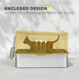 PawHut Stainless Steel Cat Litter Tray, Extra Large Enclosed Litter Box with Scoop, Top Entrance, Non-slip Pads, Dark Grey - thumbnail 5