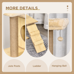 PawHut 130cm Cat Tree for Indoor Cats, Multi-Level Plush Cat Tower, with Five Scratching Posts, Two Perches, Cat House, Hammock - thumbnail 5