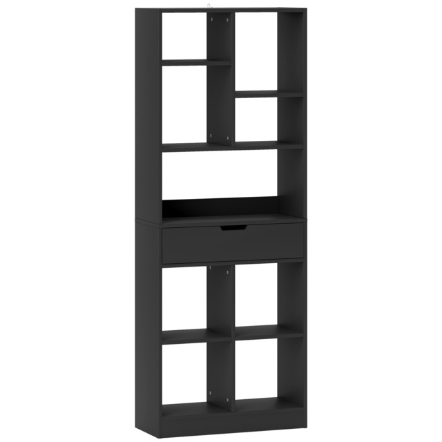 HOMCOM Tall Bookshelf with Drawer, Freestanding Bookcase for Bedroom, Living Room, Home Office, Black - image 1