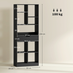 HOMCOM Tall Bookshelf with Drawer, Freestanding Bookcase for Bedroom, Living Room, Home Office, Black - thumbnail 3