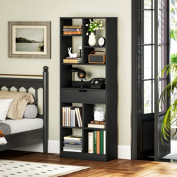 HOMCOM Tall Bookshelf with Drawer, Freestanding Bookcase for Bedroom, Living Room, Home Office, Black - thumbnail 7