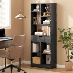 HOMCOM Tall Bookshelf with Drawer, Freestanding Bookcase for Bedroom, Living Room, Home Office, Black - thumbnail 2