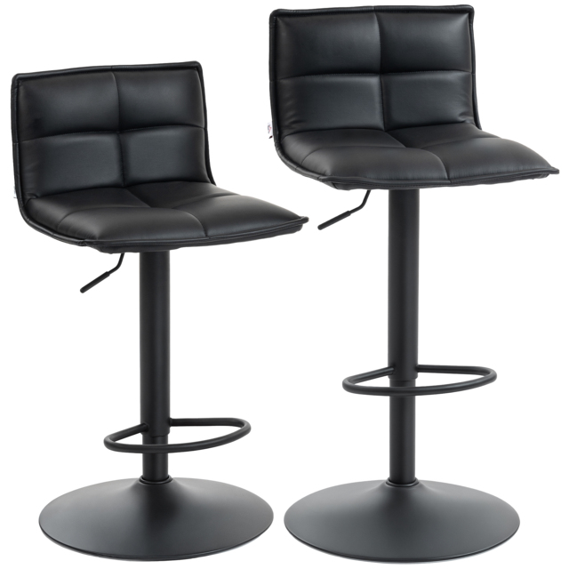 HOMCOM Set of Two Modern Faux Leather Bar Stools - Black - image 1
