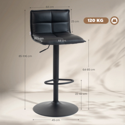 HOMCOM Set of Two Modern Faux Leather Bar Stools - Black - thumbnail 3