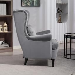 HOMCOM Velvet Armchair, Upholstered Wingback Armchair with High Backrest and Pillow, Fabric Reading Chair with Solid Wood Legs, Dark Grey - Aosom UK - thumbnail 7