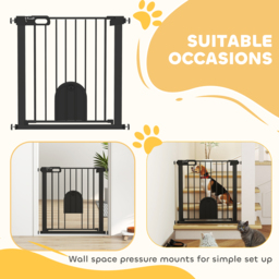 PawHut 75-82 cm Pet Safety Gate Barrier, Stair Pressure Fit, w/ Small Door, Auto Close, Double Locking, for Doorways, Hallways, Black - Aosom UK - thumbnail 8