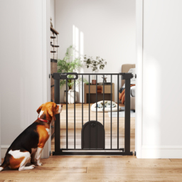 PawHut 75-82 cm Pet Safety Gate Barrier, Stair Pressure Fit, w/ Small Door, Auto Close, Double Locking, for Doorways, Hallways, Black - Aosom UK - thumbnail 9