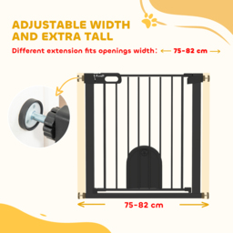 PawHut 75-82 cm Pet Safety Gate Barrier, Stair Pressure Fit, w/ Small Door, Auto Close, Double Locking, for Doorways, Hallways, Black - Aosom UK - thumbnail 7