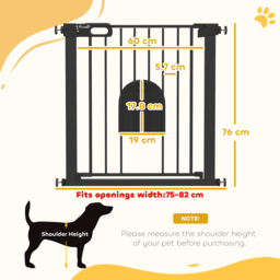 PawHut 75-82 cm Pet Safety Gate Barrier, Stair Pressure Fit, w/ Small Door, Auto Close, Double Locking, for Doorways, Hallways, Black - Aosom UK - thumbnail 3
