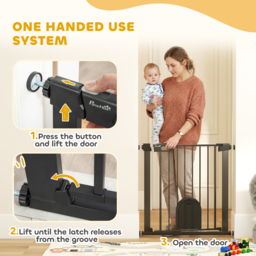 PawHut 75-82 cm Pet Safety Gate Barrier, Stair Pressure Fit, w/ Small Door, Auto Close, Double Locking, for Doorways, Hallways, Black - Aosom UK - thumbnail 4