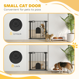 PawHut 75-82 cm Pet Safety Gate Barrier, Stair Pressure Fit, w/ Small Door, Auto Close, Double Locking, for Doorways, Hallways, Black - Aosom UK - thumbnail 6