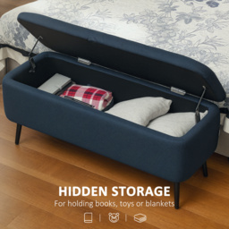HOMCOM 92 x 31cm Linen-Look Storage Ottoman - Dark Blue - thumbnail 4