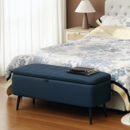 HOMCOM 92 x 31cm Linen-Look Storage Ottoman - Dark Blue - thumbnail 9