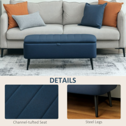 HOMCOM 92 x 31cm Linen-Look Storage Ottoman - Dark Blue - thumbnail 6