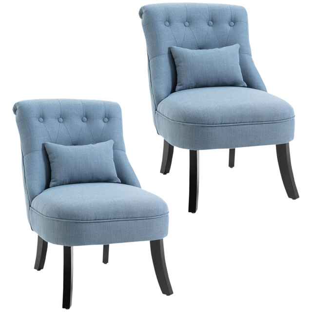 HOMCOM Fabric Single Sofa Dining Chair Tub Chair Upholstered W/ Pillow Solid Wood Leg Home Living Room Furniture Set of 2 Blue - image 1