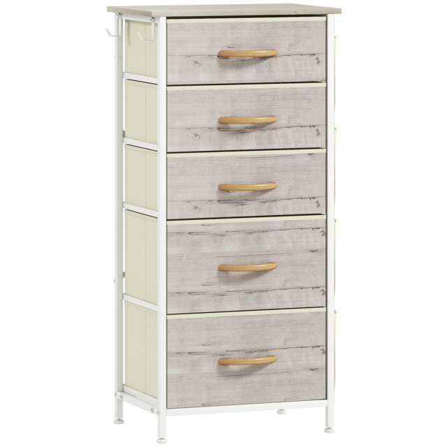 HOMCOM Chest of Five Fabric Drawers - Natural Wood Finish - image 1