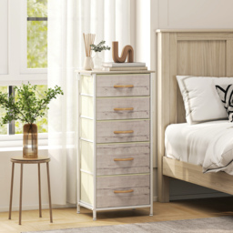 HOMCOM Chest of Five Fabric Drawers - Natural Wood Finish - thumbnail 2