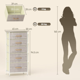 HOMCOM Chest of Five Fabric Drawers - Natural Wood Finish - thumbnail 3