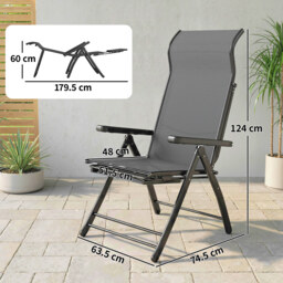 Outsunny Reclining Garden Chairs Set of 2, 5-Position Folding Sun Loungers with High Back, Retractable Footrest, Dark Grey - thumbnail 3